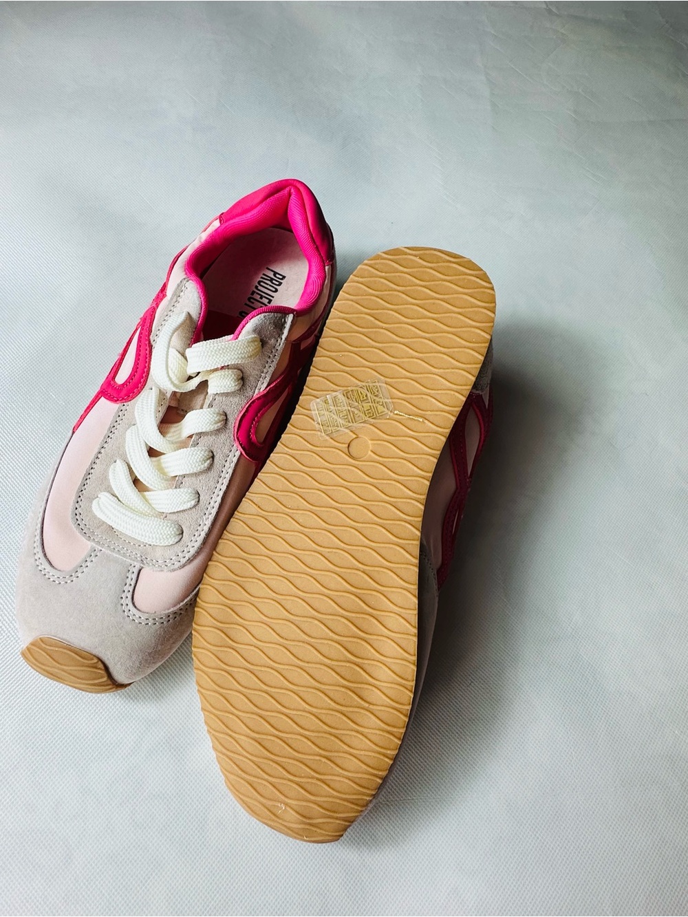 Women’s Pink Cream Lace-Up Fashion Sneakers - Picture 9 of 13
